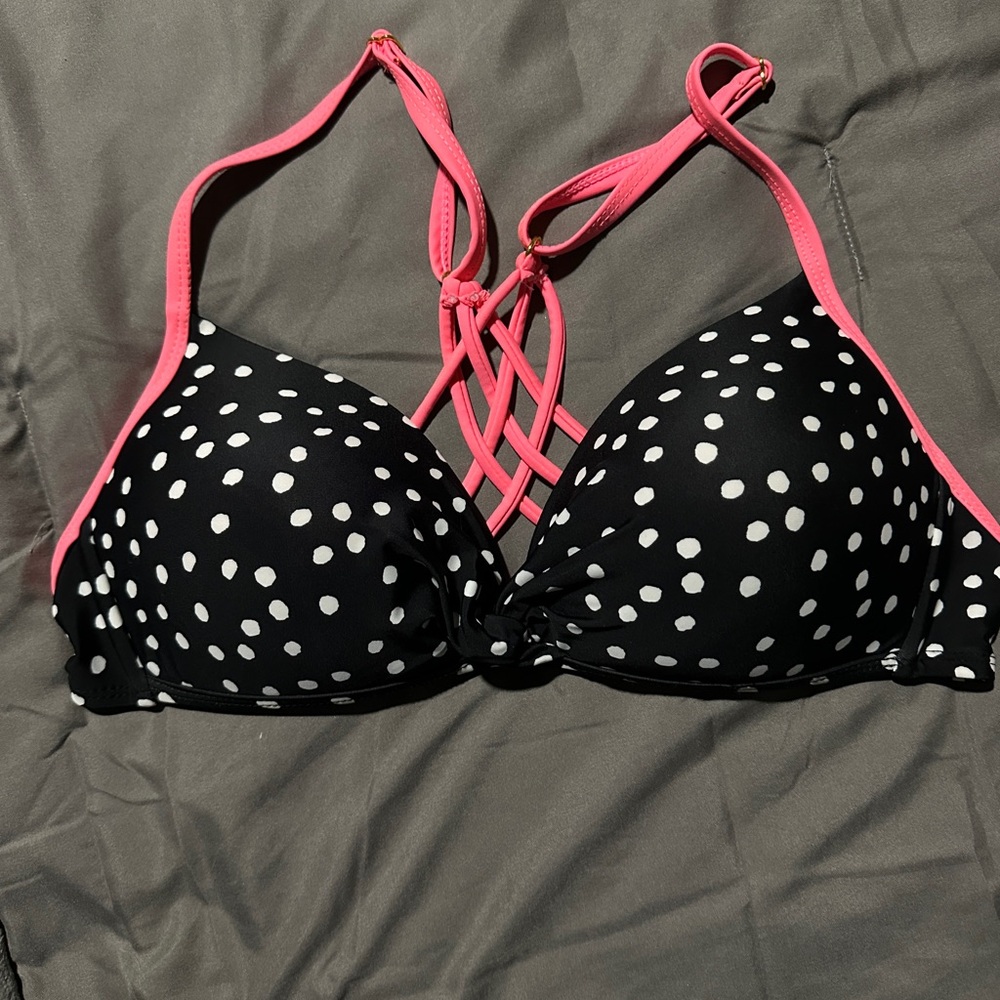 Arizona Black and Pink Polka Dot Bikini Top